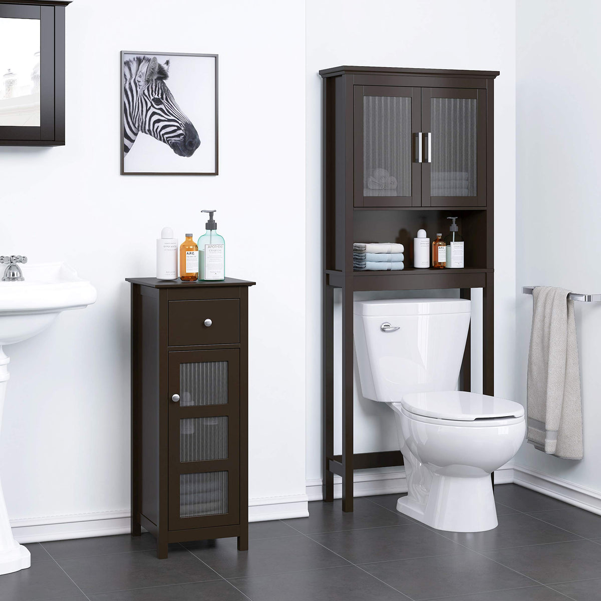 Over the Toilet Storage Cabinet with Glass Doors L1262