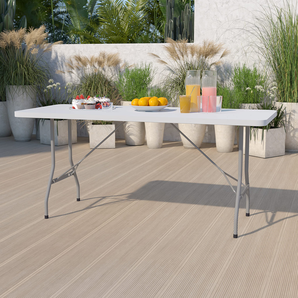 6-Foot Granite White Plastic Folding Table D4190
