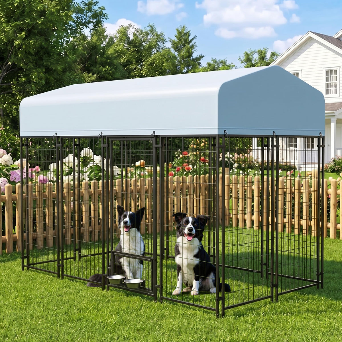 8x4x6 FT Outdoor Dog Kennel with Swivel Feeder T3423