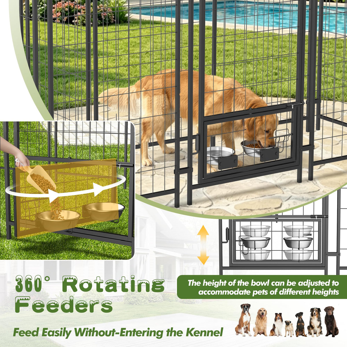 8x4x6 FT Outdoor Dog Kennel with Swivel Feeder T3423