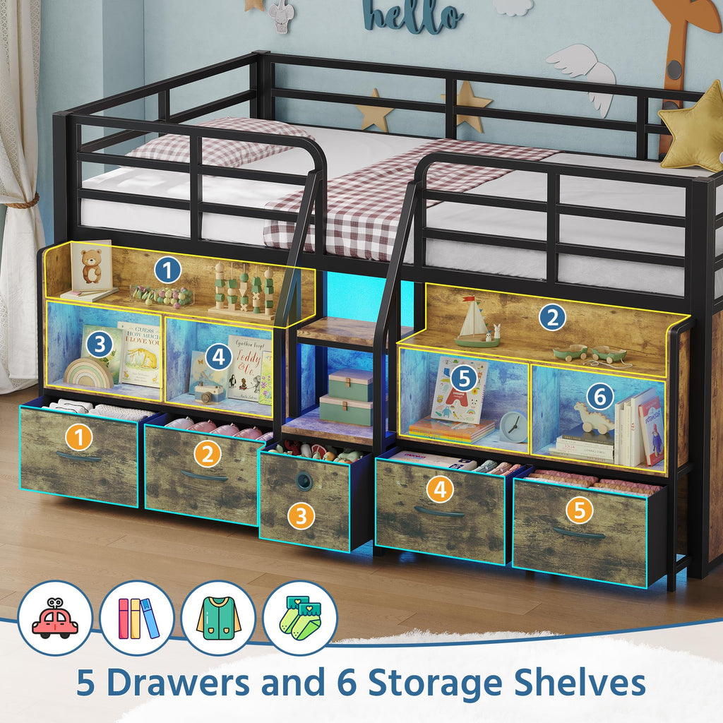 Twin Low Loft Bed with 5 Storage Drawers and 6 Bookcase Z29327