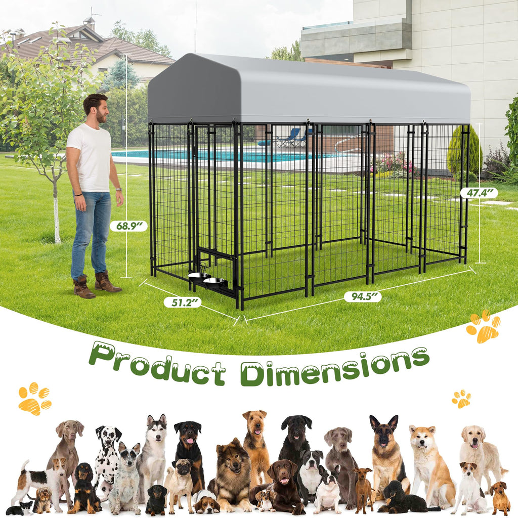 8x4x6 FT Outdoor Dog Kennel with Swivel Feeder T3423