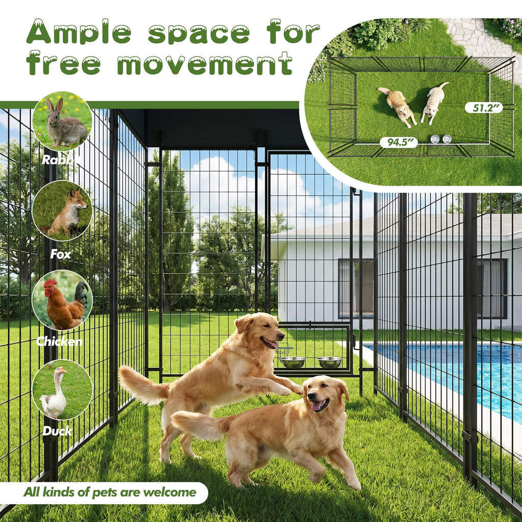8x4x6 FT Outdoor Dog Kennel with Swivel Feeder T3423