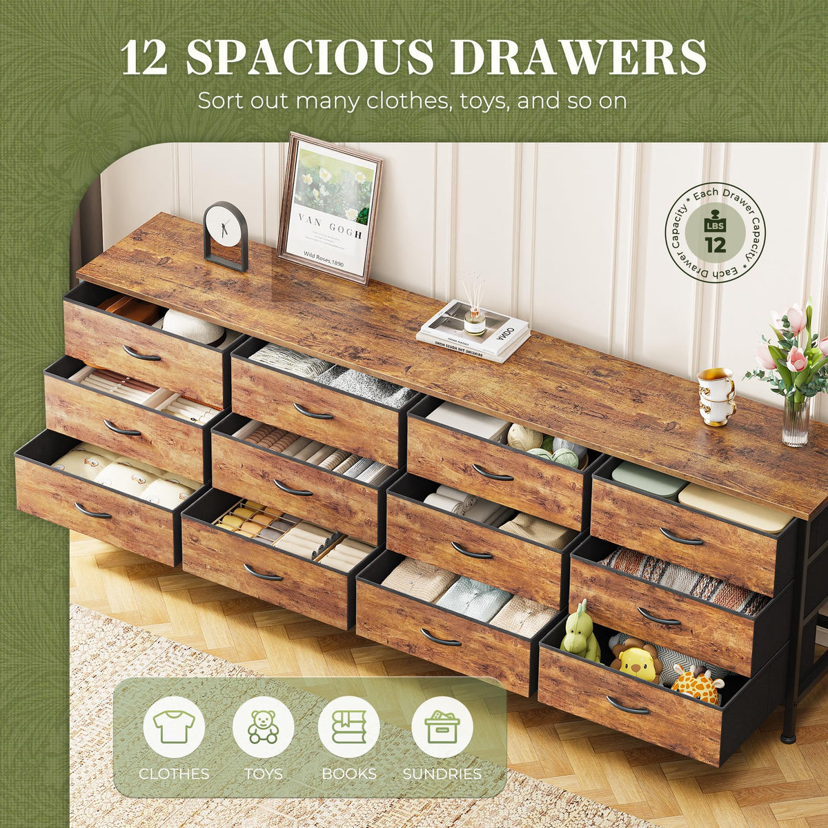 70 Inch 12 Fabric Drawer Dresser A675945