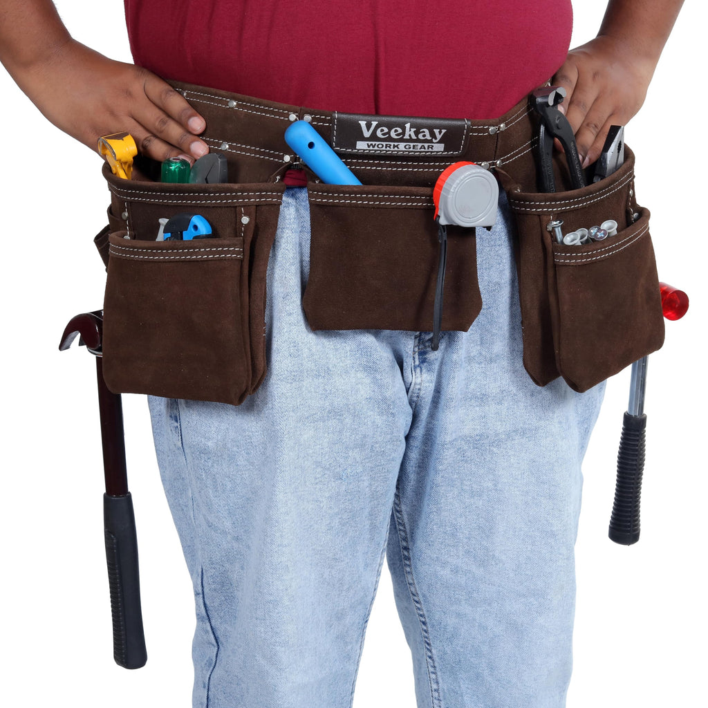 Brown Suede Leather 11-Pocket Tool Belt G90449